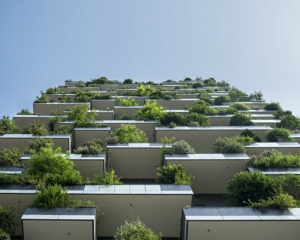 circulair gebouw, groene balkons