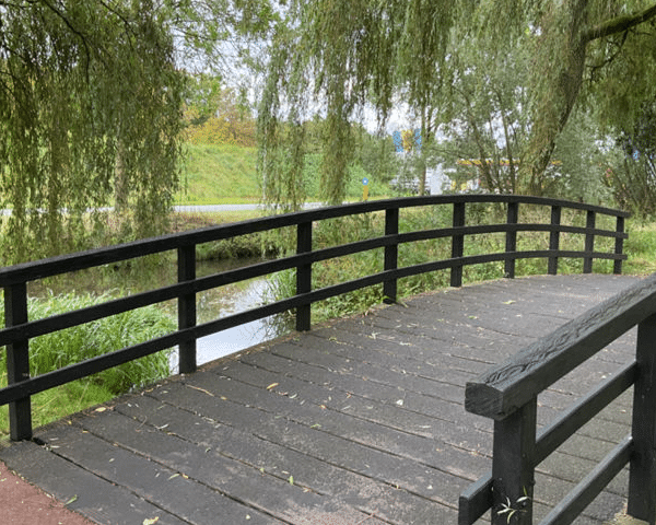 Houten leuningconstructie brug