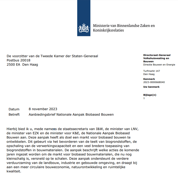 Aanbestedingsbrief Nationale Aanpak Biobased Bouwen